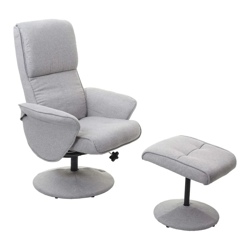 Fauteuil de relaxation TV avec repose-pieds design Chesterfield pivotant en tissu gris clair 04_0003104