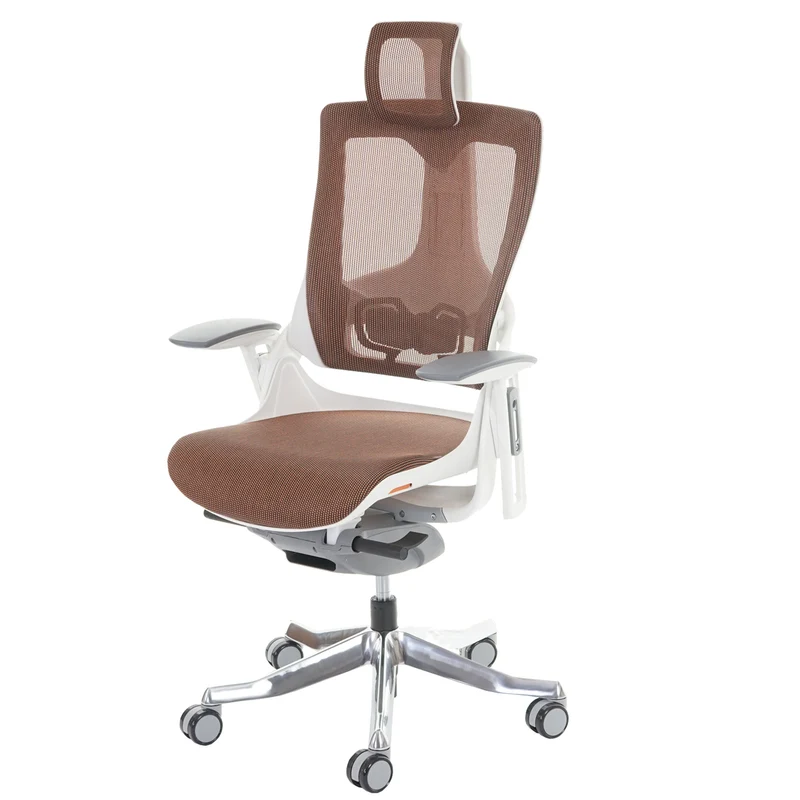 Fauteuil de bureau ergonomique pivotant inclinable avec appui-tête rembourrage/maille marron 04_0001895