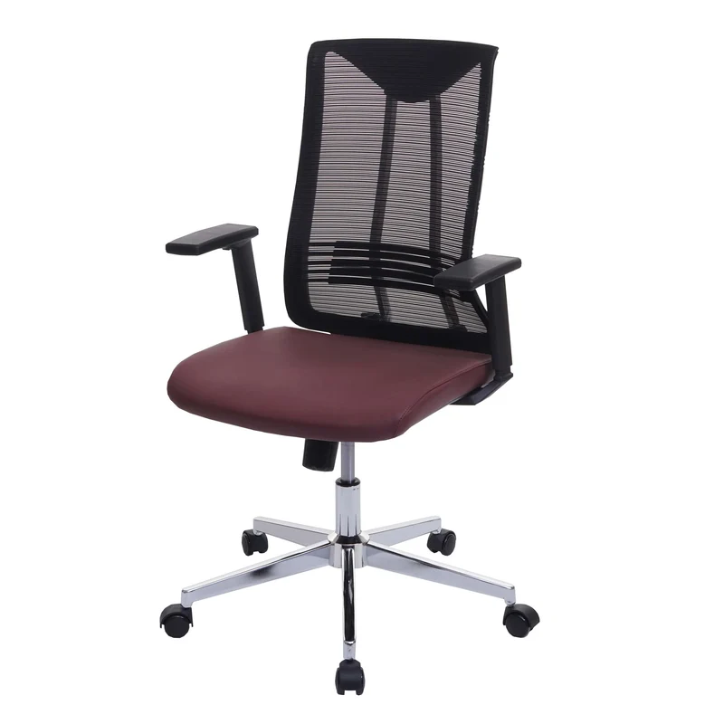 Chaise de bureau ergonomique pivotante avec accoudoirs en tissu mesh bordeaux-rouge 04_0001888