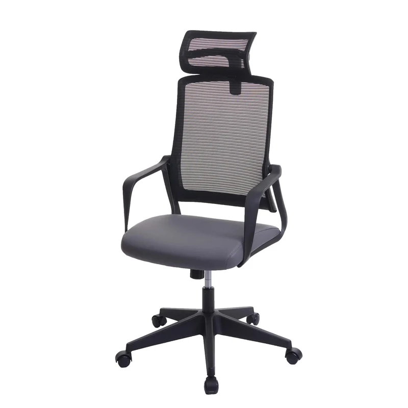 Fauteuil de bureau ergonomique pivotante avec accoudoirs et dossier en tissu mesh gris 04_0001881