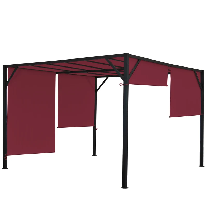 Pergola pavillon de jardin toit terrasse structure acier stable 6cm + toit coulissant rouge bordeaux 4x4m 04_0004073