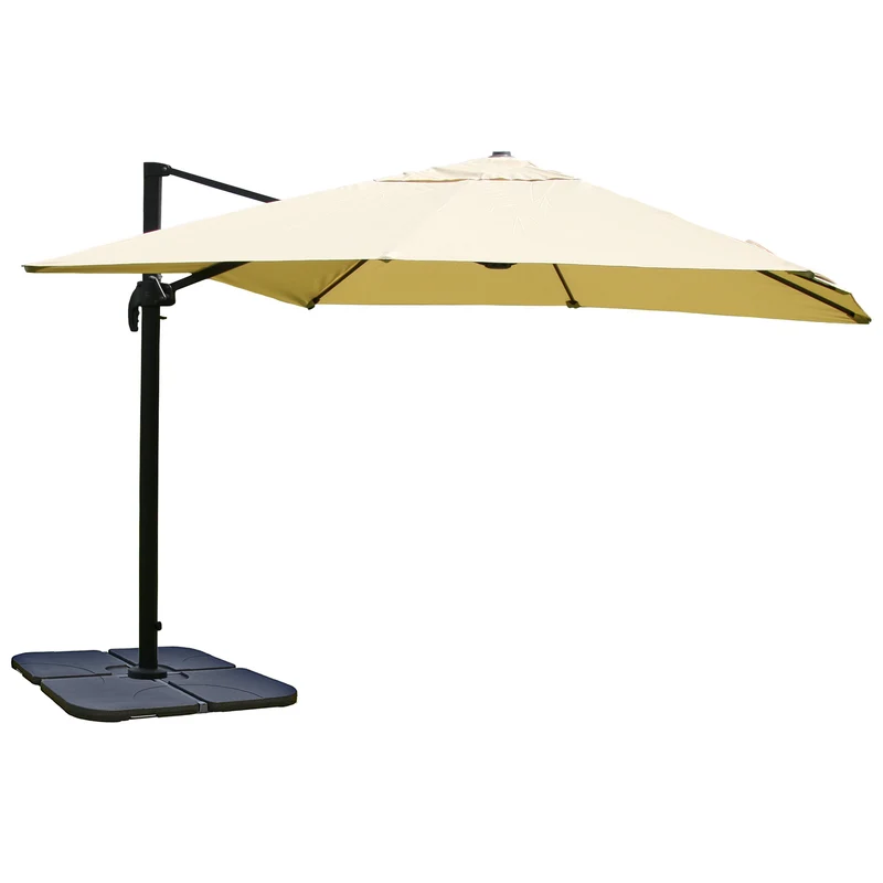 Parasol professionnel restaurant pour jardin terrasse 3x3m (Ø4,24m) polyester/aluminium 23kg crème avec pied 04_0003963
