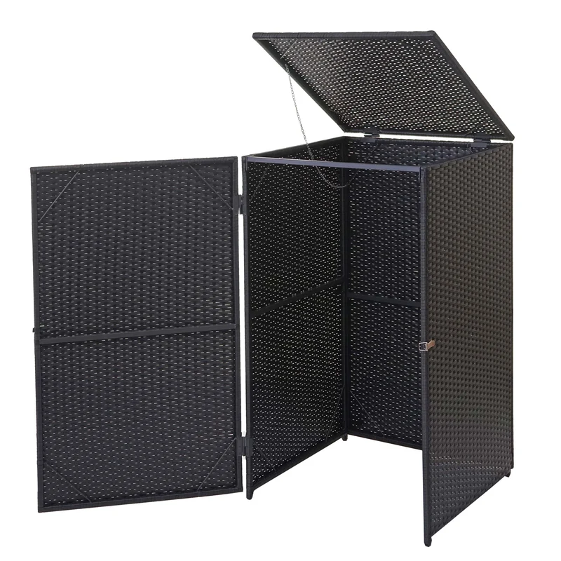 Abri de poubelle extérieur conteneurs à ordures 110x65x66 cm en rotin poly noir 120 litres 04_0002857