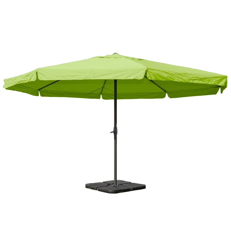 Parasol Pro jardin extérieur terrasse avec volant Ø 5m polyester / alu 28 kg vert avec support 04_0003859