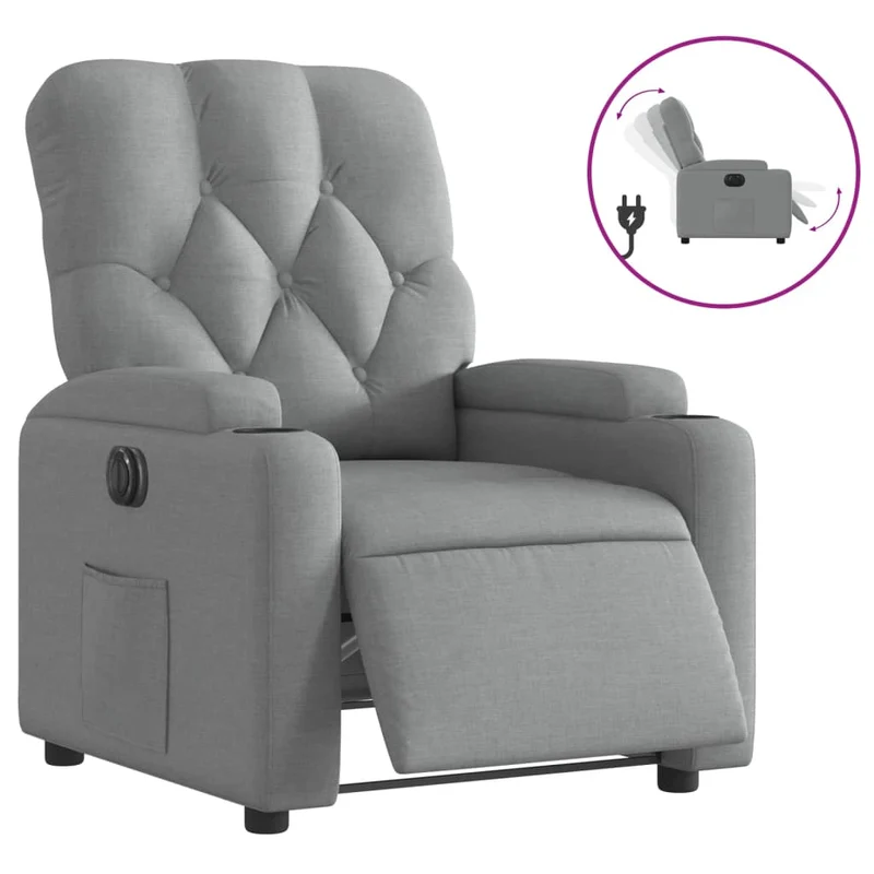 Fauteuil relax TV fonction d'inclinaison électrique très confortable en tissu gris clair DEC028307