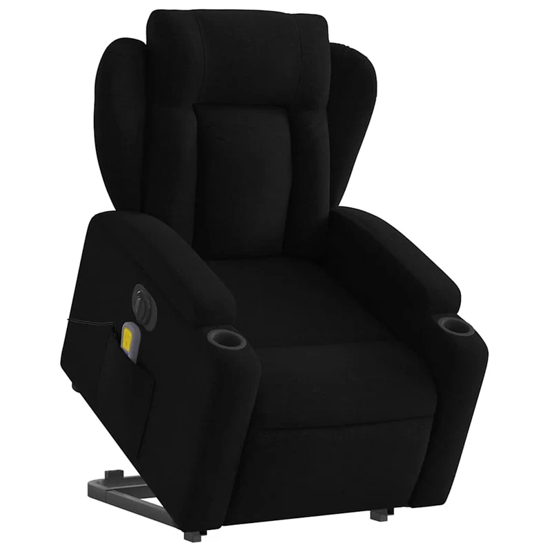 Fauteuil de relaxation fonction massage et inclinable fonction de levage électrique tissu noir DEC027811