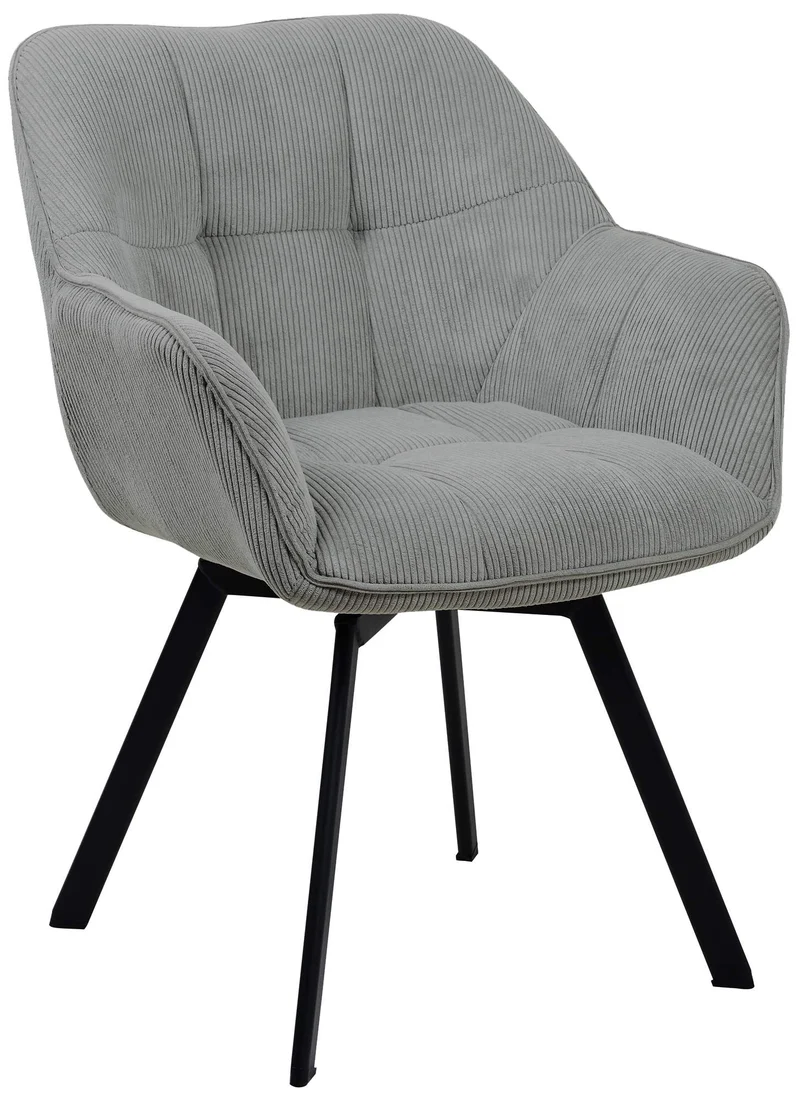 Chaise de salle à manger assise pivotante confortable en velours côtelé gris et métal noir 10_0002037