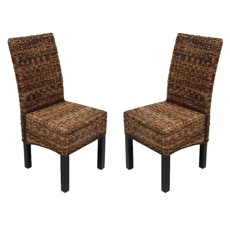 Lot de 2 chaises en rotin banane tressée pieds foncés CDS04001