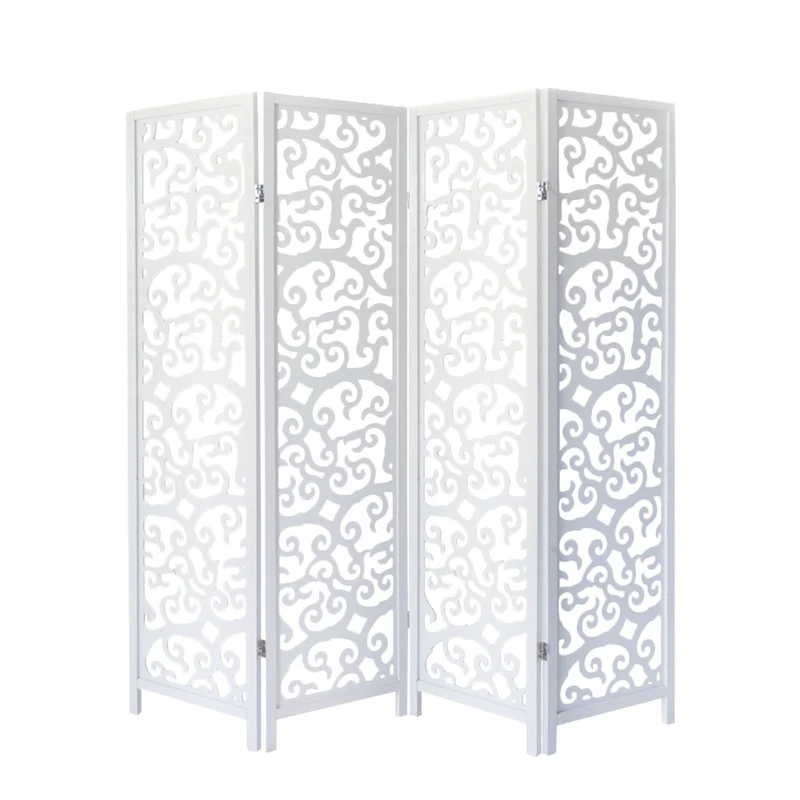 Paravent séparateur de pièce design arbre 4 panneaux en bois blanc 175 x 176 cm PAR06085