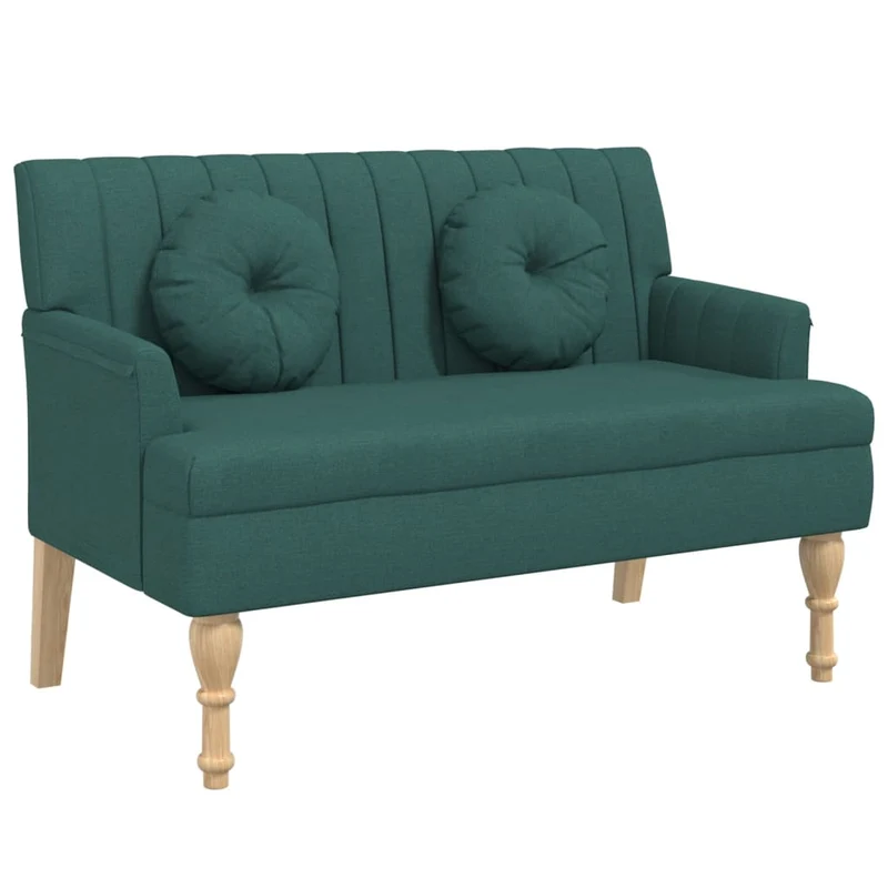 Banquette banc avec coussins dossier et accoudoirs 113 x 64,5 x 75,5 cm tissu vert DEC024636