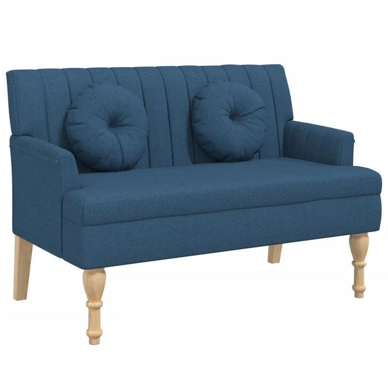 Banquette banc avec coussins dossier et accoudoirs 113 x 64,5 x 75,5 cm en tissu bleu DEC024628