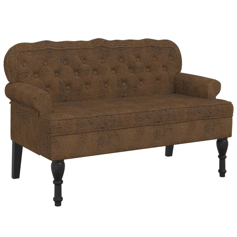 Banquette banc avec dossier capitonné et accoudoirs 119,5 x 64,5 x 75 cm PVC aspect daim marron DEC024652