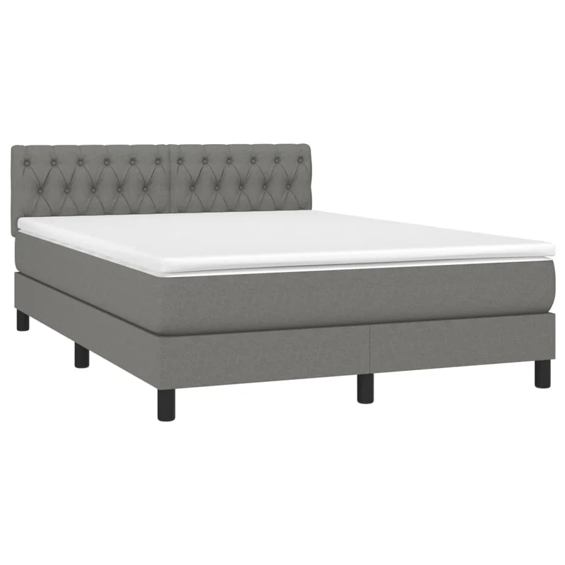 Cadre de lit LED avec sommier tête de lit matelas 140x200 cm tissu gris foncé TDL0208364