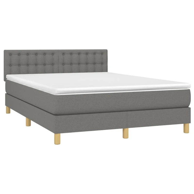 Cadre de lit LED avec sommier tête de lit matelas 140x200 cm tissu gris foncé TDL0208362