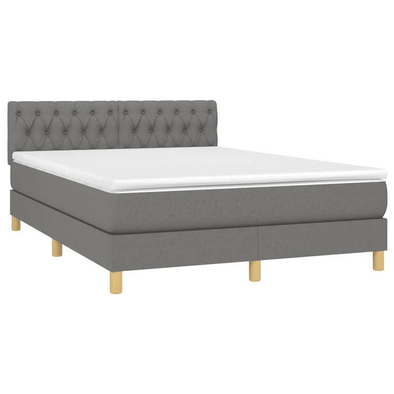 Cadre de lit LED avec sommier tête de lit matelas 140x200 cm tissu gris foncé TDL0208357