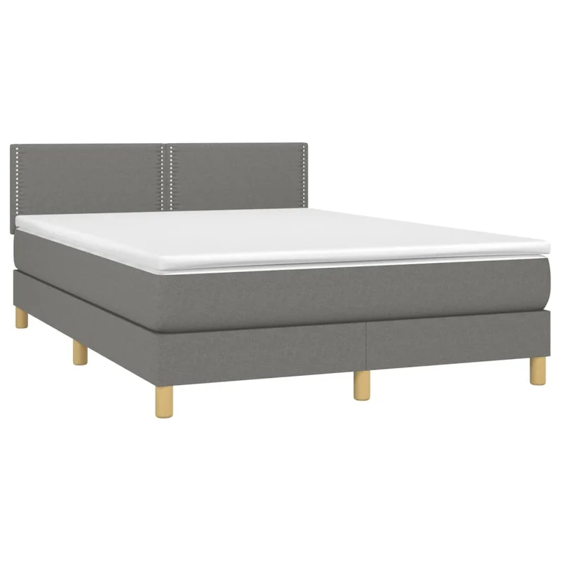 Cadre de lit LED avec sommier tête de lit matelas 140x200 cm tissu gris foncé TDL0208351
