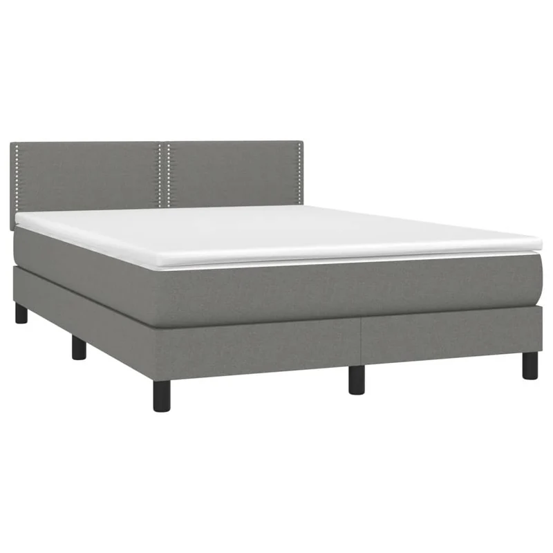Cadre de lit LED avec sommier tête de lit matelas 140x200 cm tissu gris foncé TDL0208345