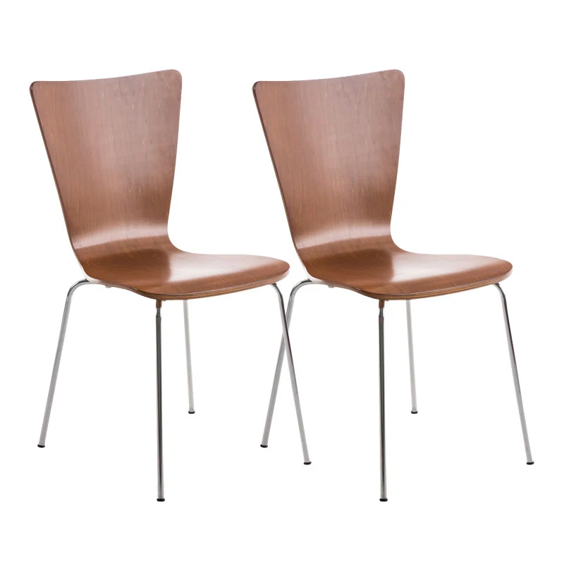 Lot de 2 chaises de cuisine salle à manger empilable en bois marron et structure stable à quatre pieds en métal 10_0003081