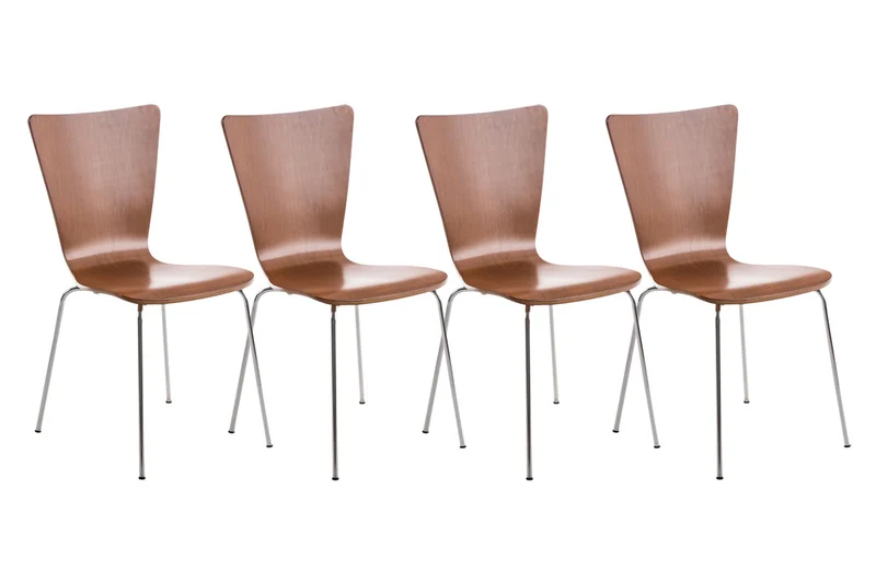 Lot de 4 chaises de cuisine salle à manger empilable en bois marron et structure stable à quatre pieds en métal 10_0003171