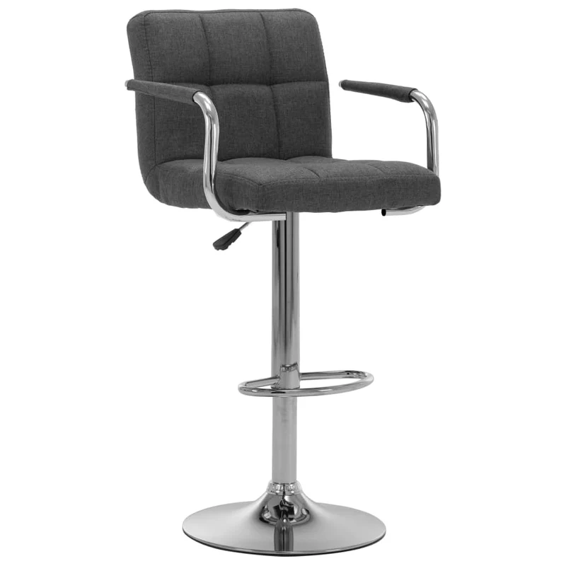 Tabouret de bar x1 chaise haute avec dossier et accoudoirs assise en tissu gris foncé cadre en acier DEC029321