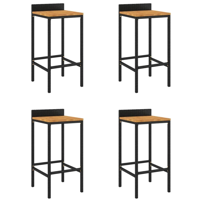 Lot de 4 tabourets de bar chaises hautes en résine tressée et bois d'acacia DEC029924