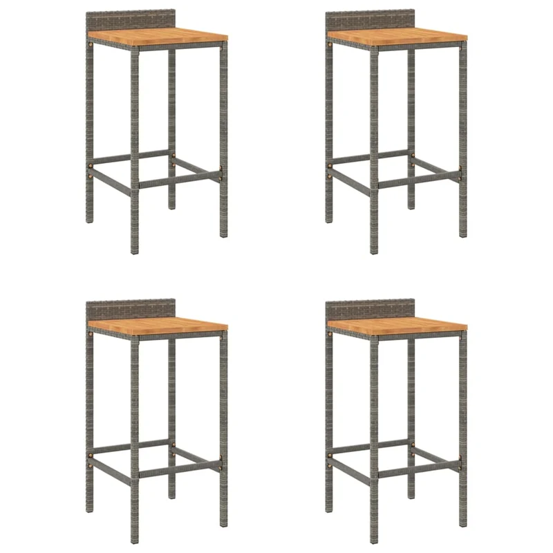 Lot de 4 tabourets de bar chaises hautes en résine tressée gris et bois d'acacia DEC029918