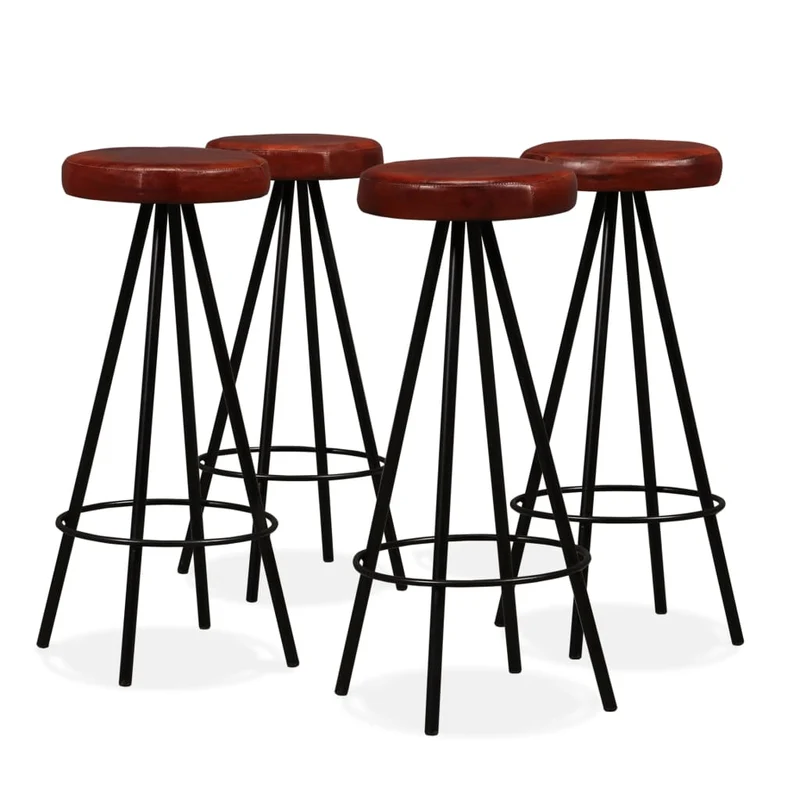 Lot de 4 tabourets de bar chaises hautes en cuir véritable marron et acier DEC029915