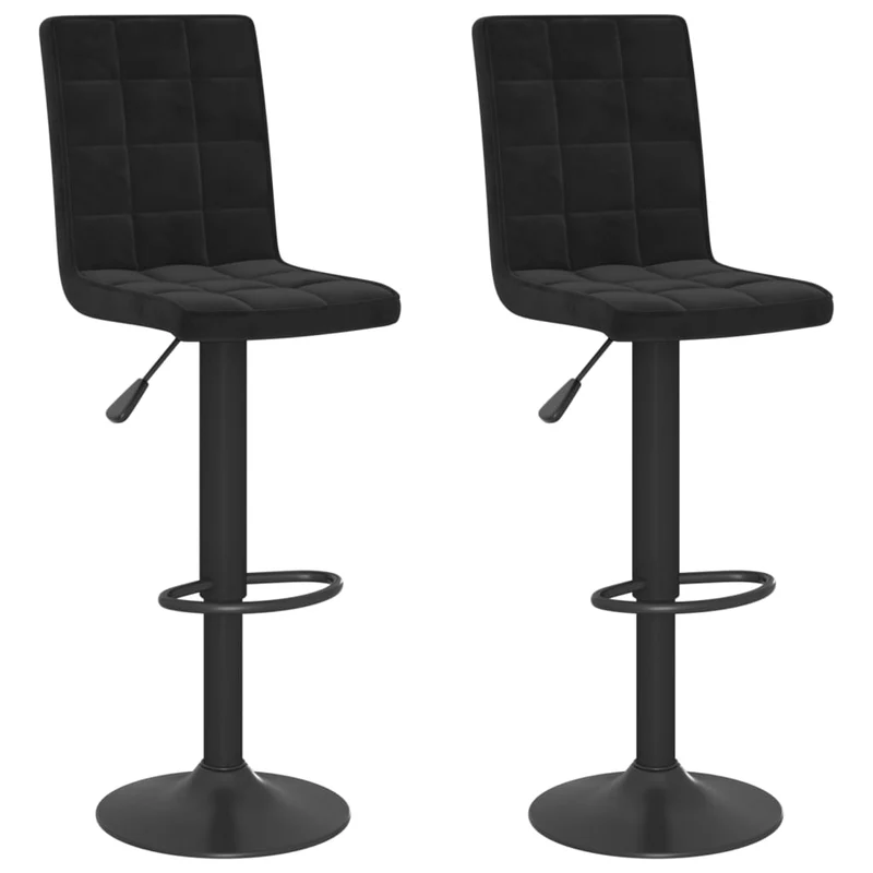 Lot de 2 tabourets de bar chaises hautes hauteur réglable en velours noir cadre en acier DEC029824