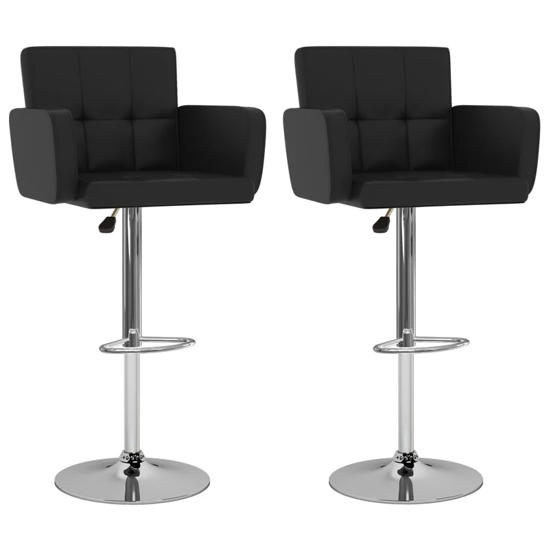 Lot de 2 tabourets de bar chaises hautes siège avec dossiers et accoudoirs en PVC noir et cadre en acier DEC029809
