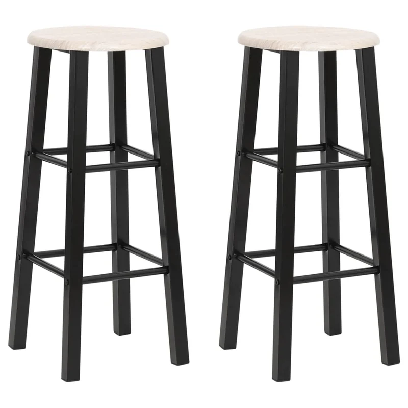 Lot de 2 tabourets de bar chaises hautes avec repose-pieds assise en MDF et cadre en acier noir DEC029801
