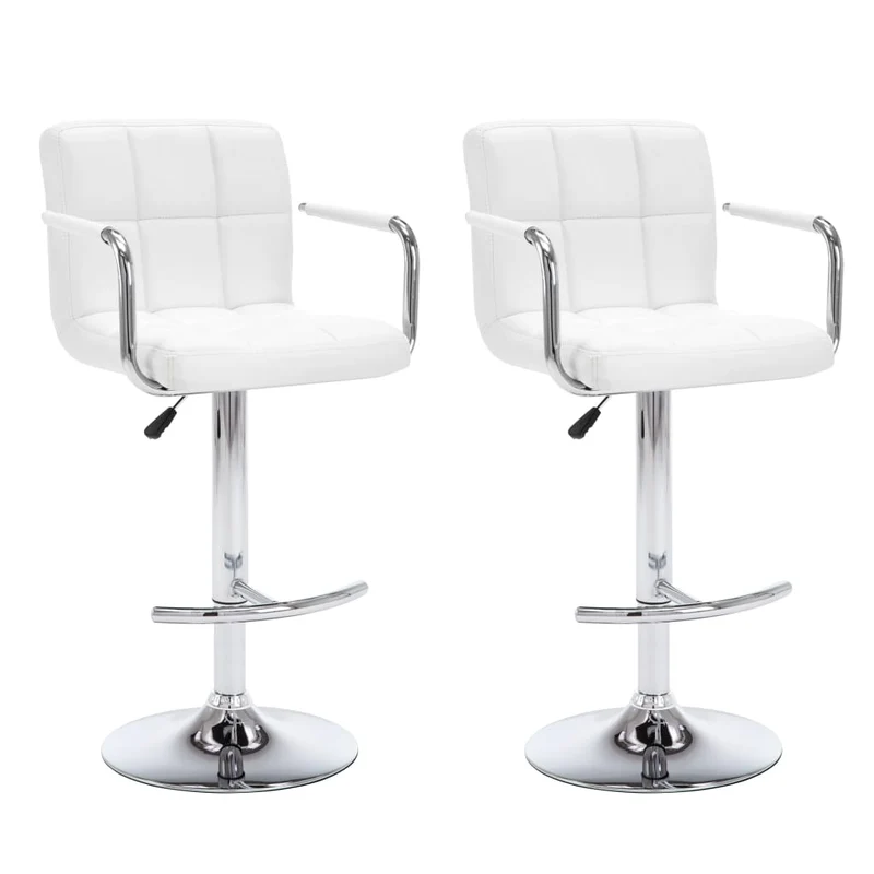 Lot de 2 tabourets de bar chaises hautes avec coutures carrées en PVC blanc et acier DEC029615