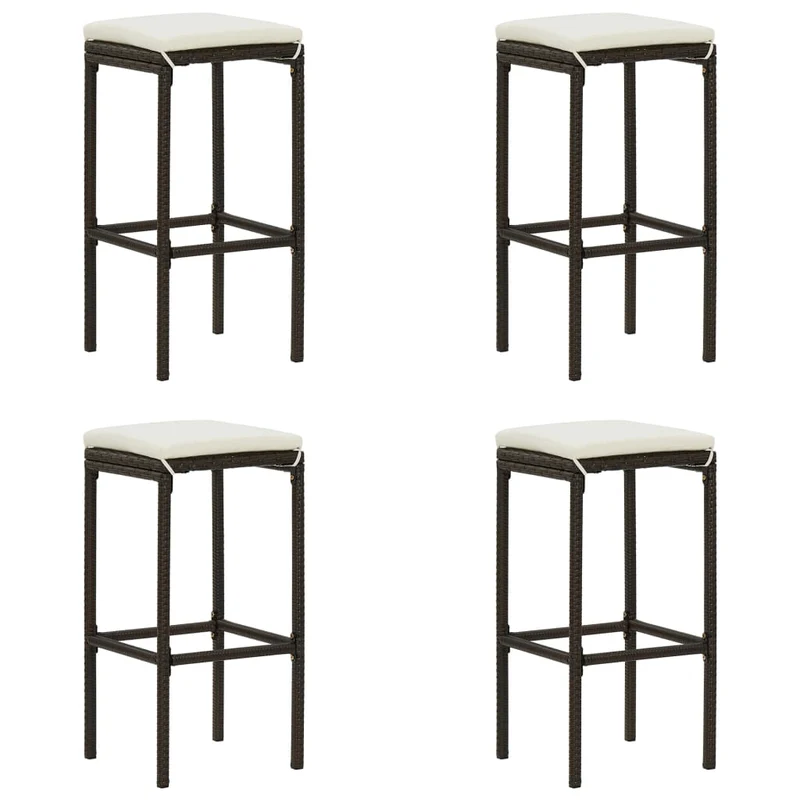 Lot de 4 tabourets de bar avec repose-pieds et coussins crème en résine tressée marron DEC029580