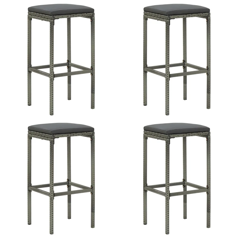 Lot de 4 tabourets de bar avec coussins gris et repose-pied en résine tressée gris DEC029579