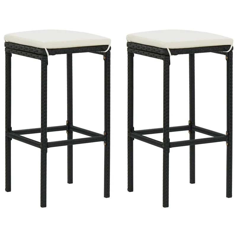 Lot de 2 tabourets de bar avec coussins crème en résine tressée noir DEC029576