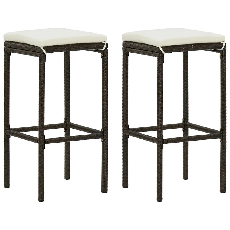 Lot de 2 tabourets de bar avec coussins crème en résine tressée marron DEC029575