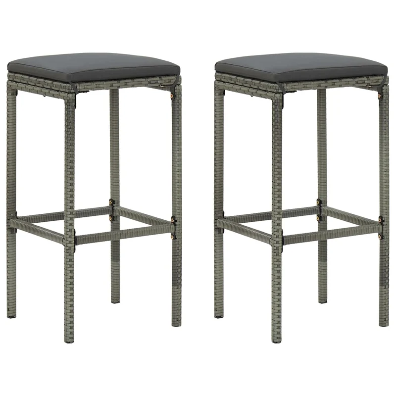 Lot de 2 tabourets de bar avec coussin gris et repose-pied en résine tressée gris DEC029574