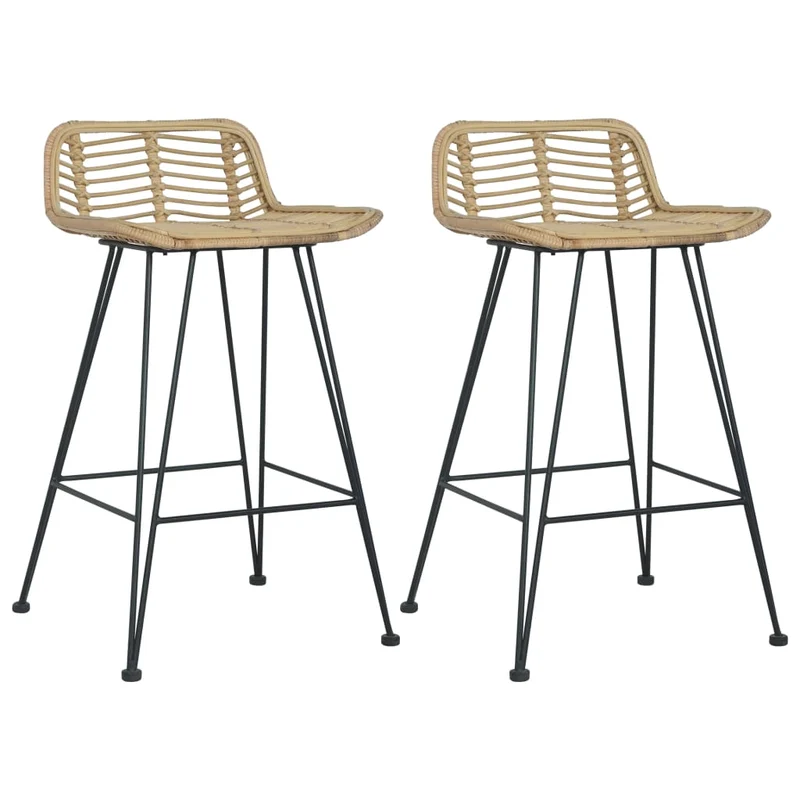 Tabourets de bar x2 chaises haute avec repose-pieds en rotin naturel brun DEC029406
