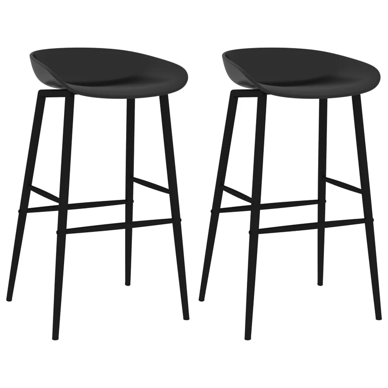 Lot de 2 tabourets de bar chaises haute dossier bas en PP noir et métal DEC029400