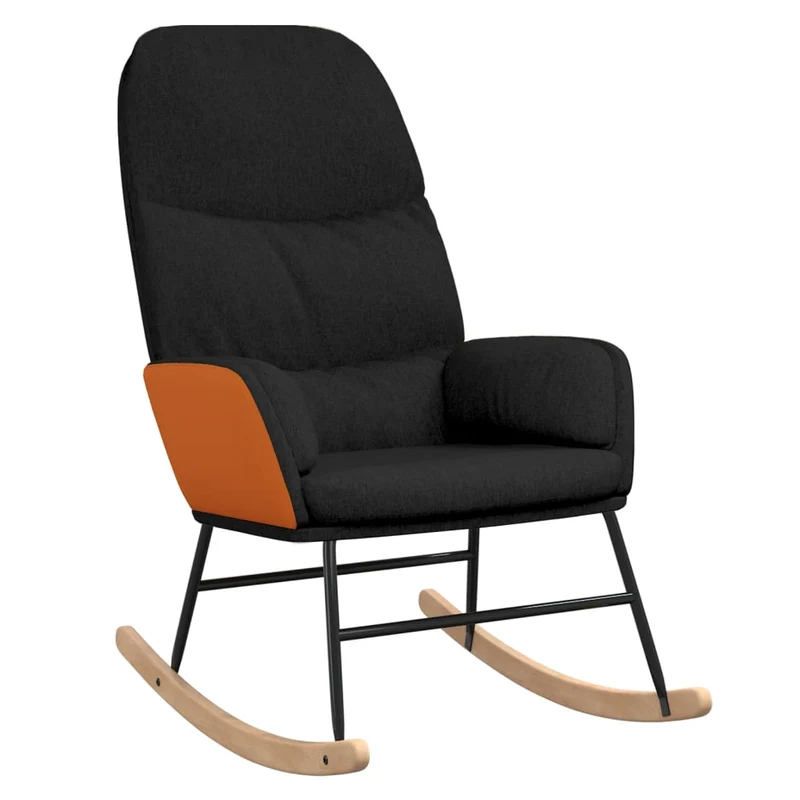 Fauteuil à bascule rembourré relax pour salon en tissu noir et PVC orange DEC029053