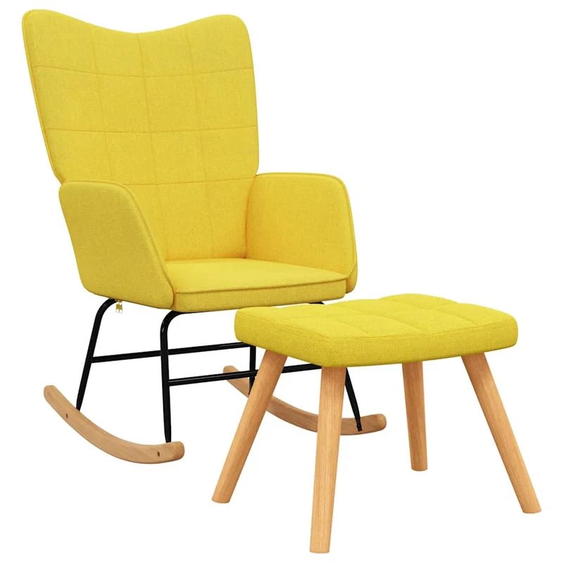 Fauteuil à bascule avec repose-pieds relax pour salon en tissu jaune moutarde DEC028878