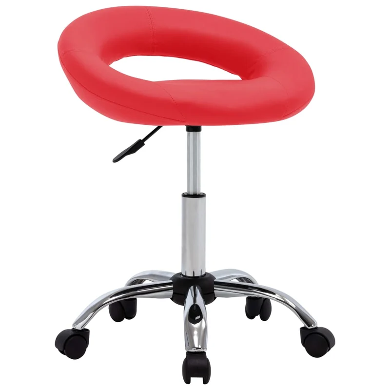 Tabouret de travail sur roulettes hauteur réglable cadre en acier siège en PVC rouge DEC025154