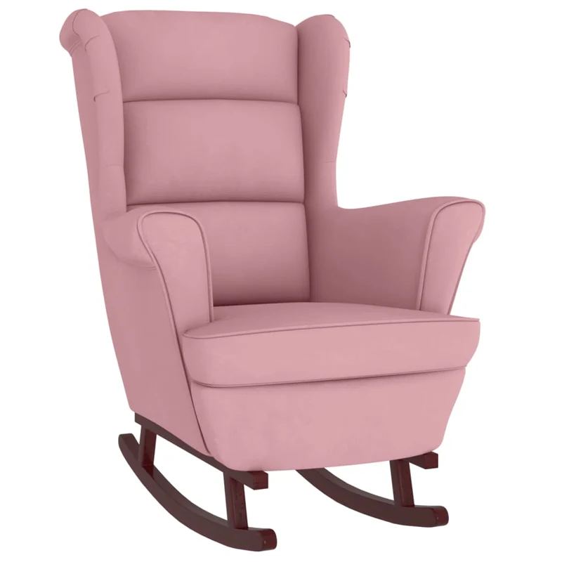 Fauteuil à bascule extra confort pieds en bois massif d'hévéa siège en velours rose DEC029152