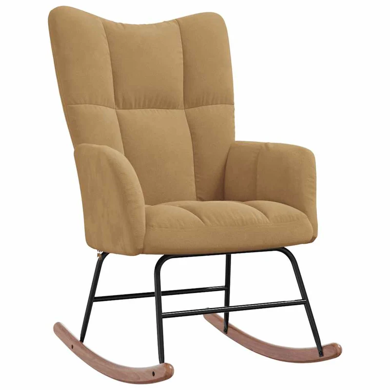 Fauteuil à bascule d'allaitement rembourré relax pour salon en velours marron DEC029036