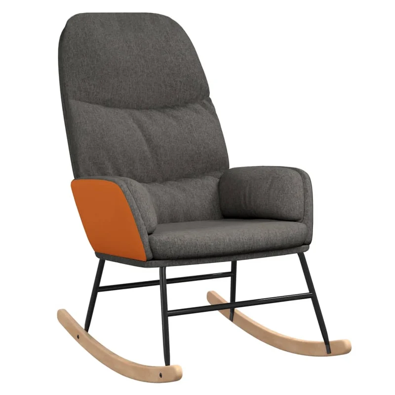 Fauteuil à bascule rembourré relax pour salon en tissu gris foncé PVC orange DEC028981