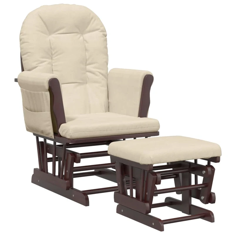 Fauteuil de relaxation chaise berçante d'allaitement avec repose-pieds en tissu crème DEC028734