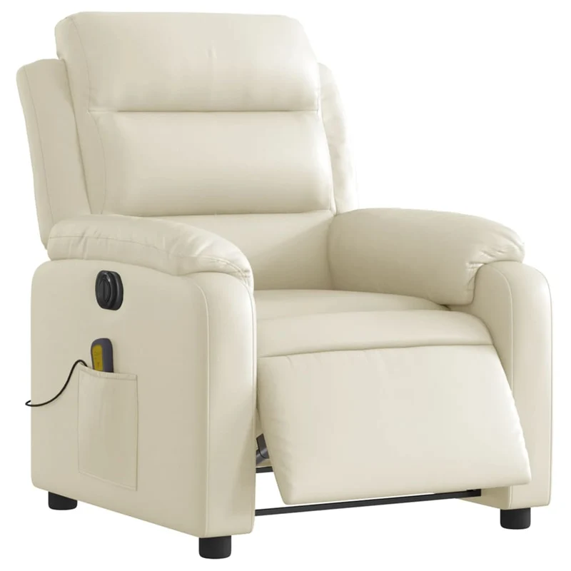 Fauteuil de relaxation TV fonction massage inclinable électrique en PVC crème DEC027148