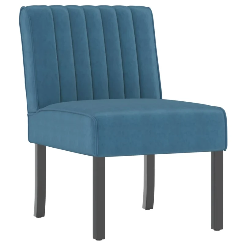Chaise sans accoudoirs en velours bleu coutures verticales DEC026272