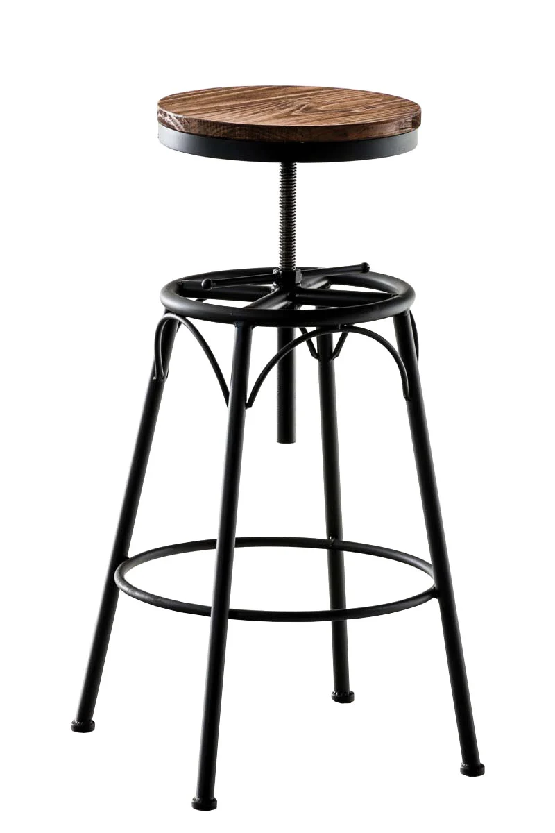 Tabouret de bar x1 style industriel contemporain hauteur réglable en métal noir et assise en bois clair 10_0004540