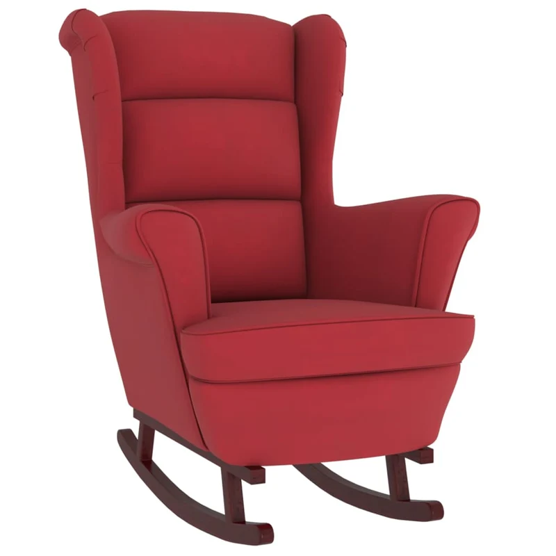 Fauteuil à bascule pieds en bois d'hévéa siège en velours rouge bordeaux extra confort DEC029156