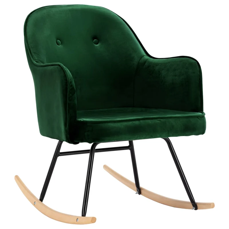 Fauteuil à bascule d'allaitement rembourré relax pour salon en velours vert foncé DEC029096